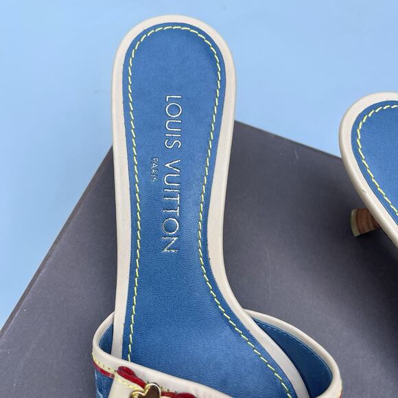 Louis Vuitton Blue Monogram Denim Kitten Heels Mules Slides Size EU 36 - Picture 4 of 11